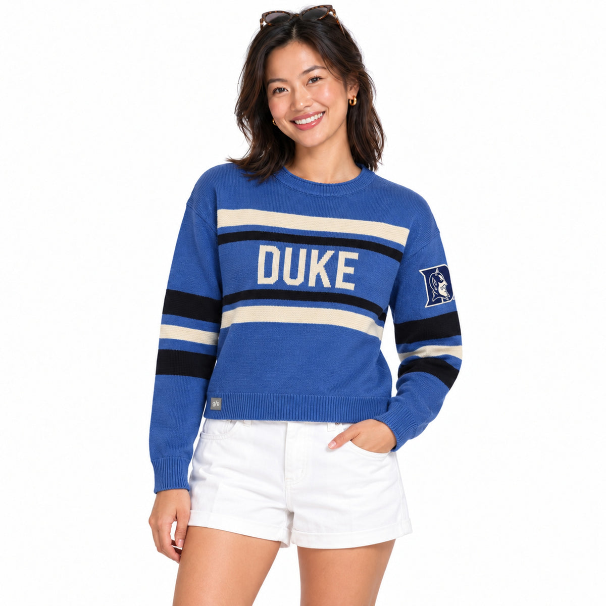 g/g Women's NCAA Crewneck Varsity Stripe Sweater