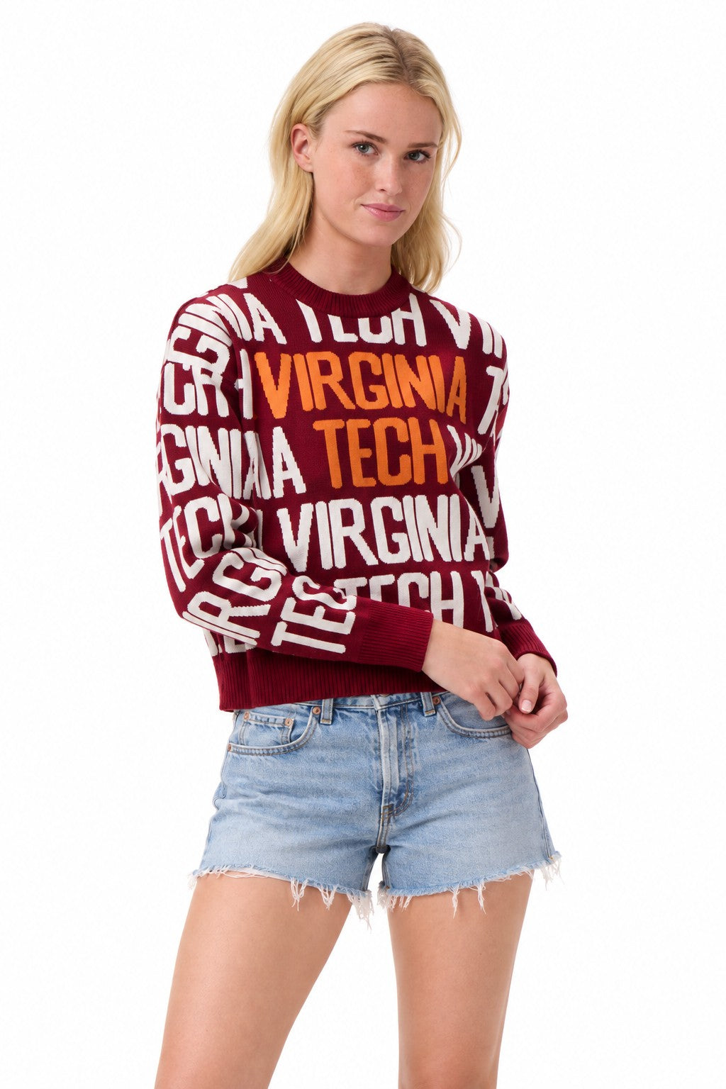 g/g Women's NCAA Crewneck Intarsia Name Repeat Sweater